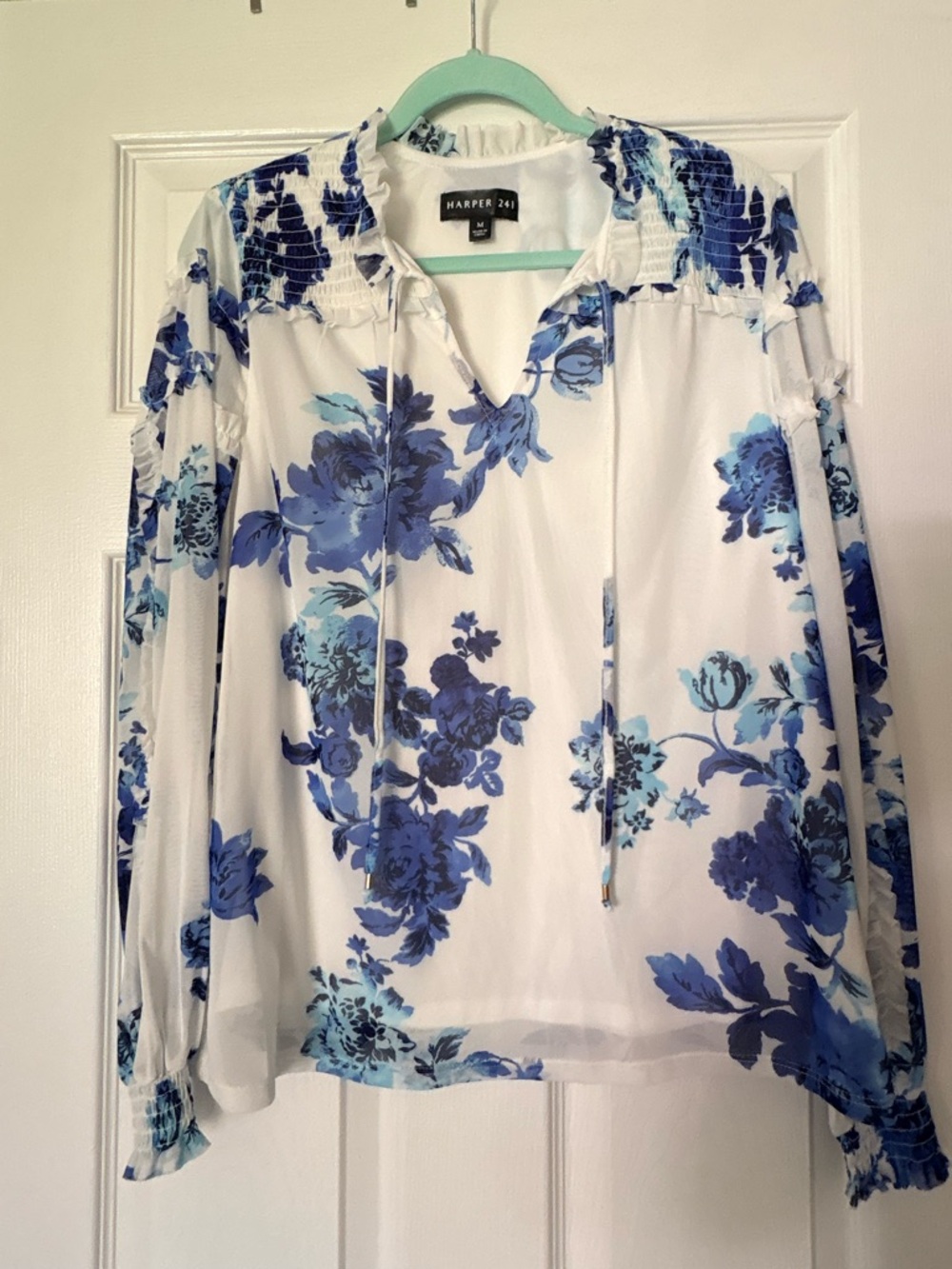 Harper 241 Blue Floral Blouse | Size Medium | Boho Chic Top